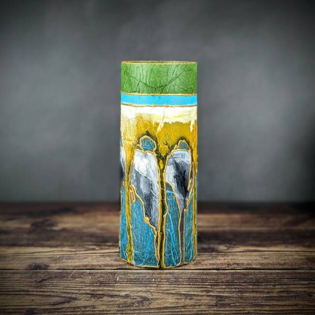 Artisan Glass Vase For Flowers Hand Painted Muted Green Design Statement Unique Modern Cylinder Home Gift - image 1