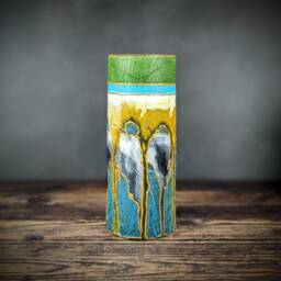 Artisan Glass Vase For Flowers Hand Painted Muted Green Design Statement Unique Modern Cylinder Home Gift - thumbnail 1