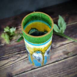 Artisan Glass Vase For Flowers Hand Painted Muted Green Design Statement Unique Modern Cylinder Home Gift - thumbnail 3