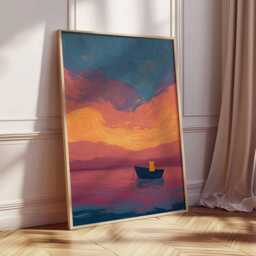 starry Sunset Boat Poster, Van Gogh Inspired Cat Print, Dreamy Ocean Wall Art, Whimsical Painting, Tranquil Landscape Decor - thumbnail 3