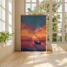 starry Sunset Boat Poster, Van Gogh Inspired Cat Print, Dreamy Ocean Wall Art, Whimsical Painting, Tranquil Landscape Decor - thumbnail 2