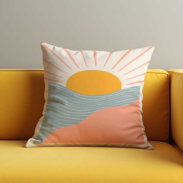 Sunrise Landscape Cushion Cover, Minimalist Throw Pillow Boho Coastal Decor, 18x18 - image 1
