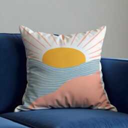 Sunrise Landscape Cushion Cover, Minimalist Throw Pillow Boho Coastal Decor, 18x18 - thumbnail 3