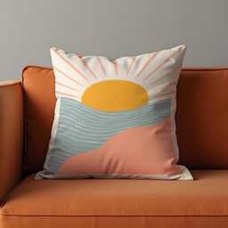 Sunrise Landscape Cushion Cover, Minimalist Throw Pillow Boho Coastal Decor, 18x18 - thumbnail 2