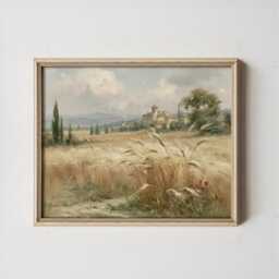 Wheat Field Poster, Village Landscape Print, Country Wall Art, Paper - thumbnail 3