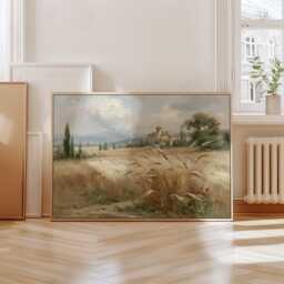 Wheat Field Poster, Village Landscape Print, Country Wall Art, Paper - thumbnail 4
