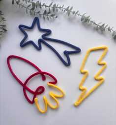 Space Theme Nursery Decor- Knitted Wall Art - Gifts Kids Room Decor Rocket Star Lightning Bolt - thumbnail 1