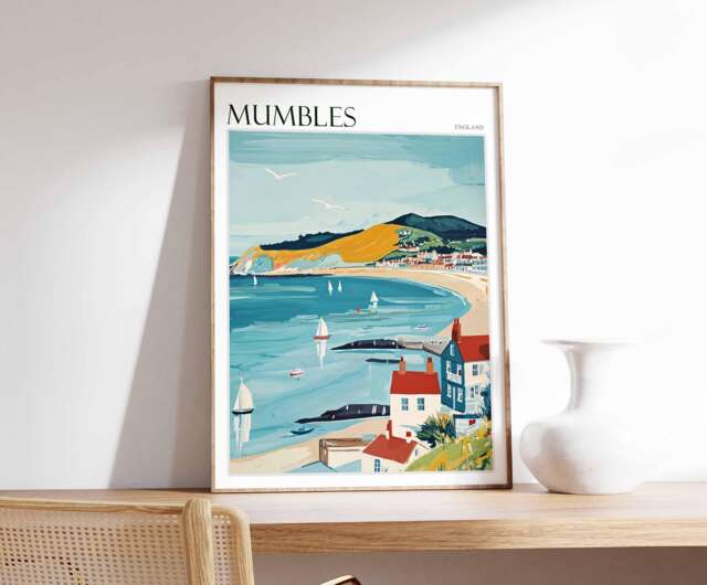 Mumbles Wales Travel Poster Coastal Seaside Art - image 1