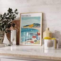 Mumbles Wales Travel Poster Coastal Seaside Art - thumbnail 3