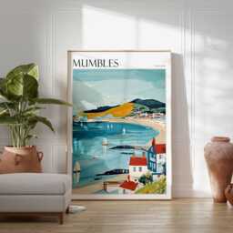 Mumbles Wales Travel Poster Coastal Seaside Art - thumbnail 2