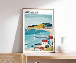Mumbles Wales Travel Poster Coastal Seaside Art - thumbnail 1
