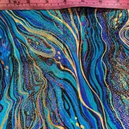 Turquoise & Gold Marble Effect Lampshade, Made With Marbled Teal Navy Fabric, To Order in Various Sizes & Linings - thumbnail 4