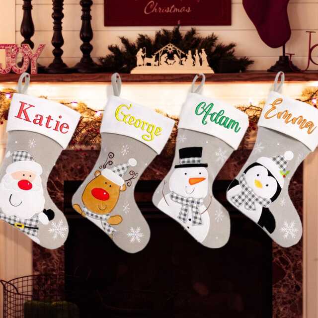 Embroidered Stocking - Christmas Grey Stockings Custom Name Xmas Decoration Matching Family - image 1