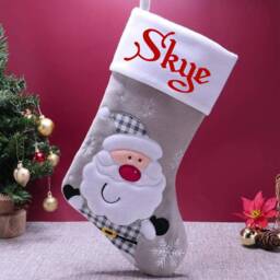 Embroidered Stocking - Christmas Grey Stockings Custom Name Xmas Decoration Matching Family - thumbnail 2