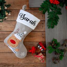 Embroidered Stocking - Christmas Grey Stockings Custom Name Xmas Decoration Matching Family - thumbnail 3