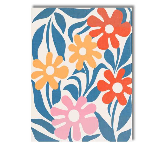 Scandinavian Folk Art Floral Garden in Coral Pink & Mustard Yellow Canvas Wall Print Decor Picture Ready To Hang - image 1
