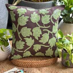 Dark Brown Art Silk Sequin Embellished Decorative Pillow Sham Cover, 24x24/26x26 Tropical Style Tulip Nature Or Floral Bed Euro - thumbnail 2
