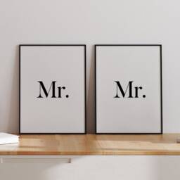 Mr Mrs Set Of 2 Prints, Personalised Wedding Print, Couples Bedroom Wall Art, Anniversary Valentines Print - thumbnail 2