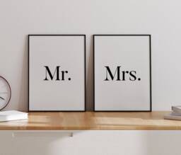Mr Mrs Set Of 2 Prints, Personalised Wedding Print, Couples Bedroom Wall Art, Anniversary Valentines Print - thumbnail 1