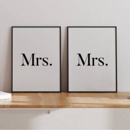 Mr Mrs Set Of 2 Prints, Personalised Wedding Print, Couples Bedroom Wall Art, Anniversary Valentines Print - thumbnail 3