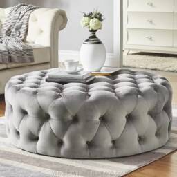 Handmade Round Velvet Coffee Table Chesterfield Upholstered Ottoman - thumbnail 3