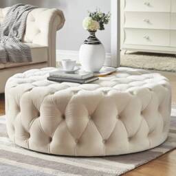 Handmade Round Velvet Coffee Table Chesterfield Upholstered Ottoman - thumbnail 2