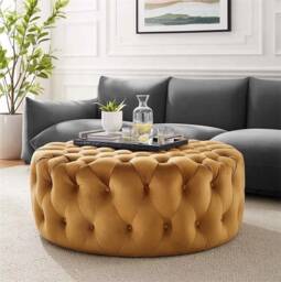 Handmade Round Velvet Coffee Table Chesterfield Upholstered Ottoman