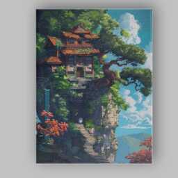 Clifftop Woodland House Fantasy Landscape Canvas Wall Art Print Decor Picture Ready To Hang - thumbnail 1
