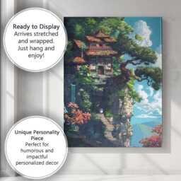 Clifftop Woodland House Fantasy Landscape Canvas Wall Art Print Decor Picture Ready To Hang - thumbnail 3