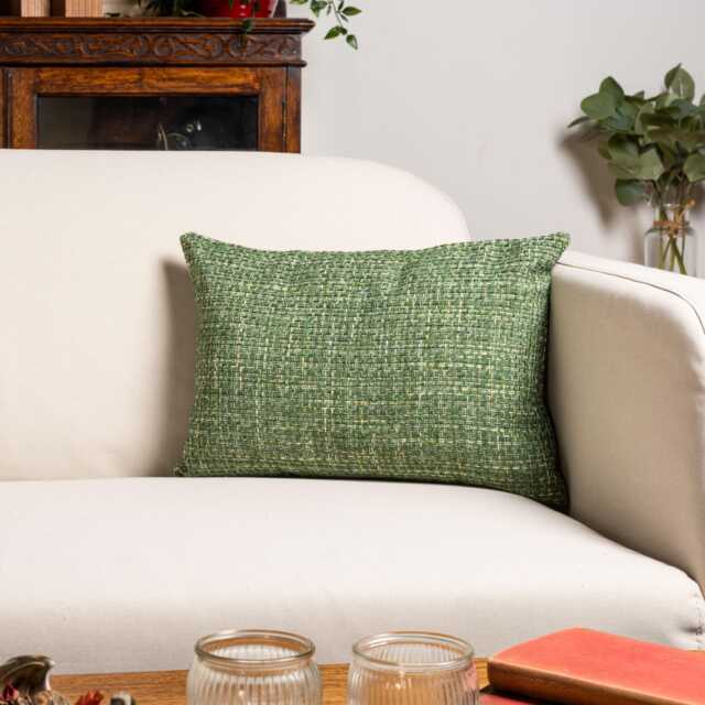 Rustic Basketweave Boudoir Cushion Cover in Moss Green. Textured Woven Design With Contrast Threads. 17x12 - image 1