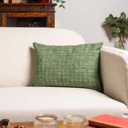 Rustic Basketweave Boudoir Cushion Cover in Moss Green. Textured Woven Design With Contrast Threads. 17x12