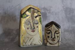 One Clay House With Woman Face in Front, Woman Art Object, Rustic Home Decor - thumbnail 1