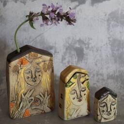 One Clay House With Woman Face in Front, Woman Art Object, Rustic Home Decor - thumbnail 4