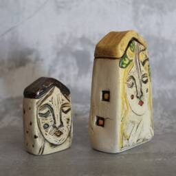 One Clay House With Woman Face in Front, Woman Art Object, Rustic Home Decor - thumbnail 3