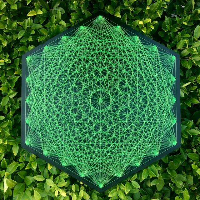 Uv Hexagon Mandala Psychedelic String Art, 60x52cm/23.6x20.4Inches, Handmade 3D Wall Art, Black Light, Home Decor, Wall Hanging, Yoga, Thread&nails - image 1