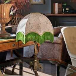 The Lucile - Pale Pink Marble Velvet Fringed Lampshade Unique Lighting, Handmade in England - thumbnail 2