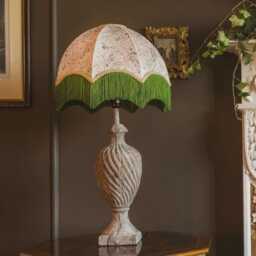 The Lucile - Pale Pink Marble Velvet Fringed Lampshade Unique Lighting, Handmade in England