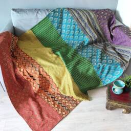 Rainbow Patchwork Tapestry, Handmade Sofa/Bed Cover Inspired By Chakras, Chakra Wall Hanging, Gay Pride Blanket, Kids Bedroom Decor - thumbnail 2