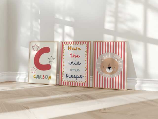 "Childrens Bright Personalised Safari Print Set ""Where The Wild One Sleeps" - image 1