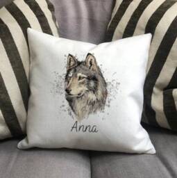 Personalised Wolf Safari Country Canvas Cushion - Customised Zoo Animal Linen Wild Cover With Inner Filler - thumbnail 3