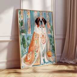 Regal St Bernard Wall Art Print, Funny Dog Poster in Royal Costume, Quirky Pet Portrait Artwork For Animal Lovers & Home Decor - thumbnail 2