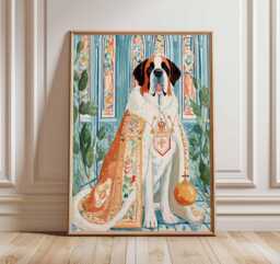 Regal St Bernard Wall Art Print, Funny Dog Poster in Royal Costume, Quirky Pet Portrait Artwork For Animal Lovers & Home Decor - thumbnail 1