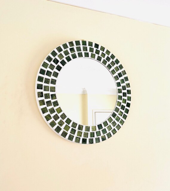 Pine Green Round Mosaic Mirror - image 1