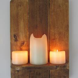 Reclaimed Pallet Wood Floating Shelf , Led Candle Holder Sconce Kitchen Bathroom - thumbnail 2