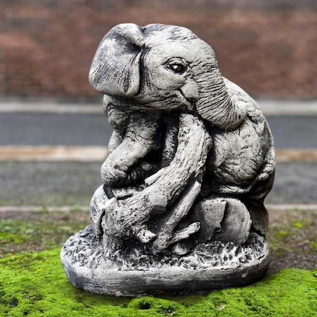 Concrete Elephant Figurine Sitting Statue Stone Realistic Sculpture Cement Animal Ornament Garden Decoration Elephant Lover Gift - image 1
