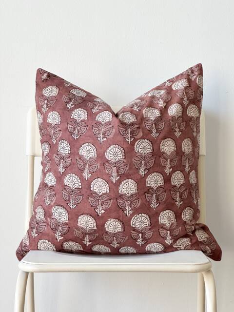Block Print Pillow Cover Floral Batik, Boho Farmhouse Decor - 20x20 - image 1