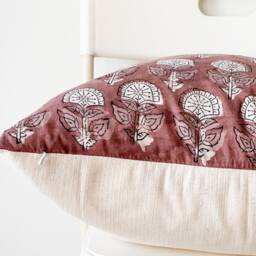 Block Print Pillow Cover Floral Batik, Boho Farmhouse Decor - 20x20 - thumbnail 3