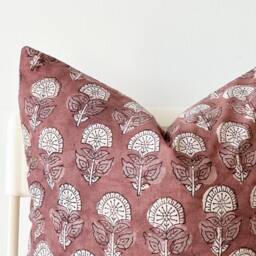 Block Print Pillow Cover Floral Batik, Boho Farmhouse Decor - 20x20 - thumbnail 2