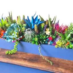 Faux Succulent Planter Artificial Foliage Wooden Centrepiece, Natural Modern Home Decor - thumbnail 3
