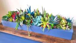 Faux Succulent Planter Artificial Foliage Wooden Centrepiece, Natural Modern Home Decor